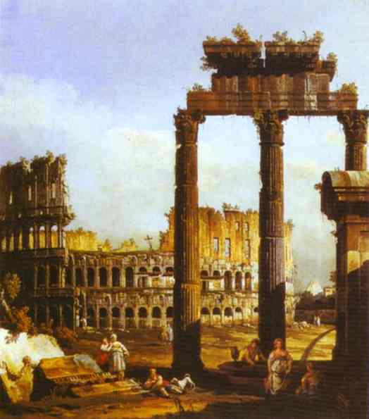 Oil painting:Capriccio with the Colosseum. 1743