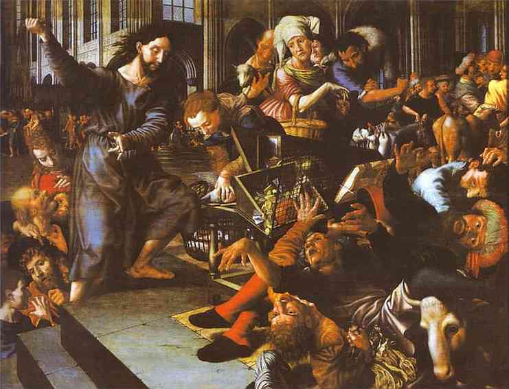 Oil painting:Christ Driving Merchants from the Temple. 1556