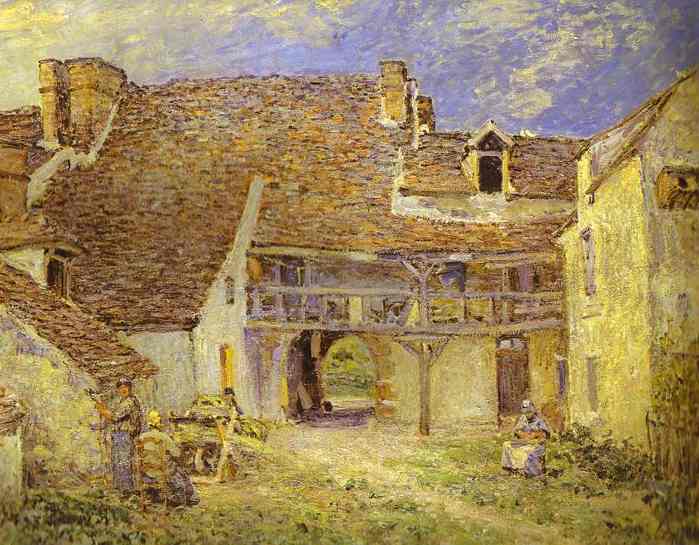 Oil painting:Courtyard of Farm at St. Mammes. 1884