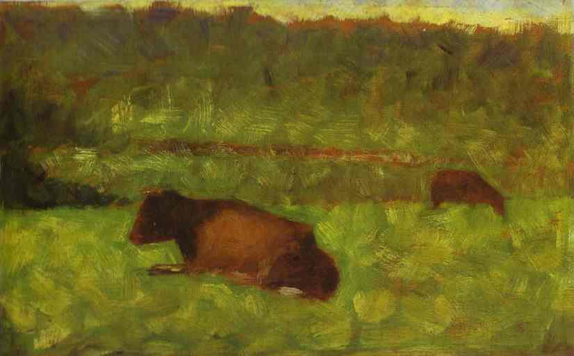 Oil painting:Cows in a Field. 1882