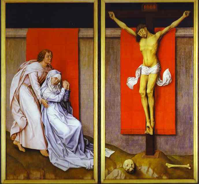 Oil painting:Crucifixion Diptych. c.1460