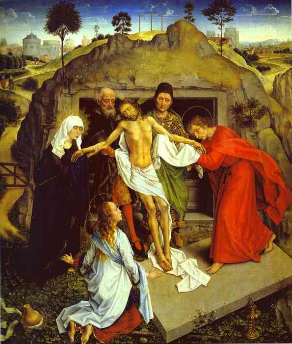 Oil painting:Entombment of Christ. c.1460