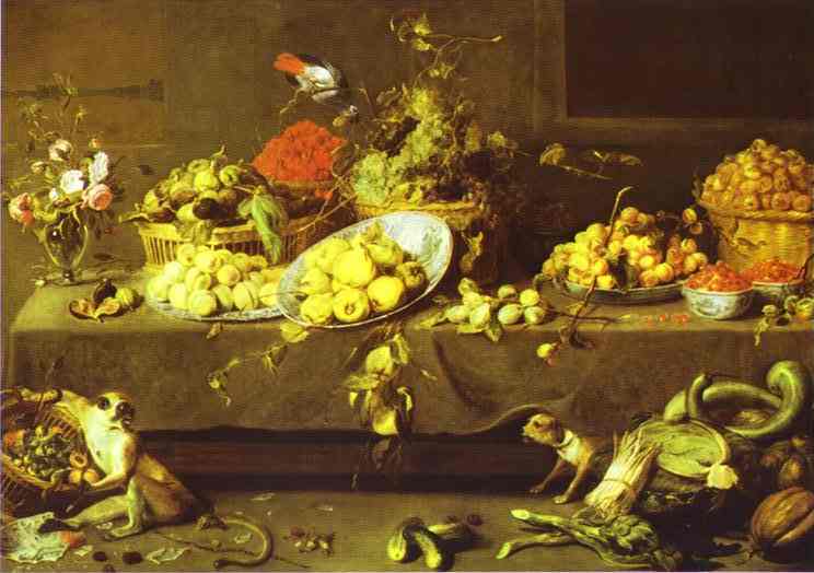 Oil painting:Flowers, Fruits and Vegetables