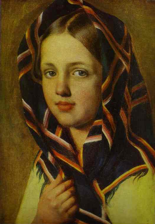 Oil painting:Girl in a Kerchief. 1830