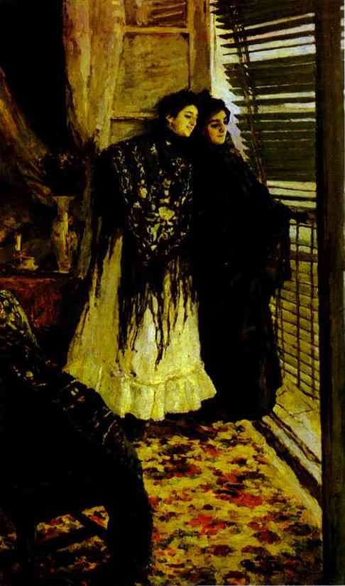 Oil painting: In Front of the Balcony: Leonora and Ampara. 1888