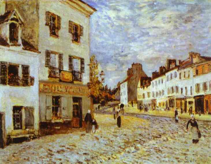 Oil painting:Market Place at Marly. 1876