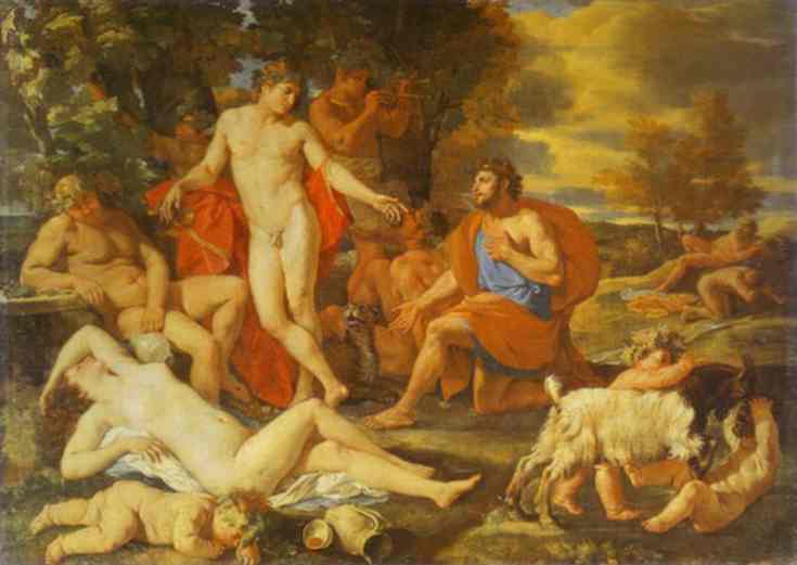 Oil painting:Midas and Bacchus. c.1630
