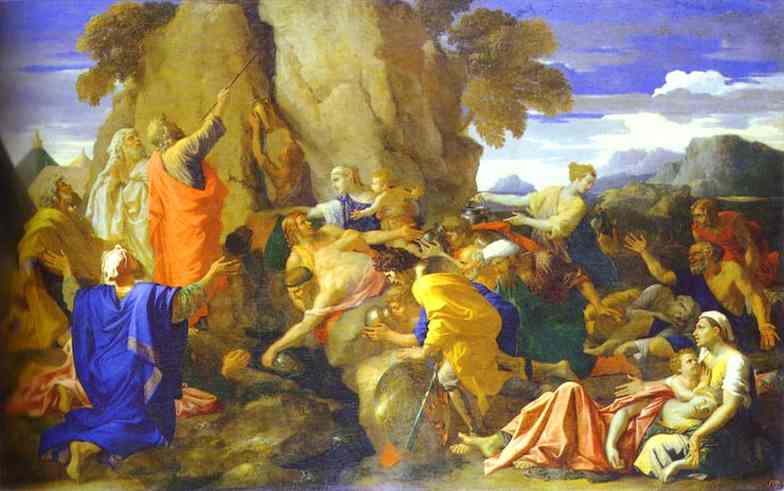 Oil painting:Moses Striking the Rock for Water. 1649