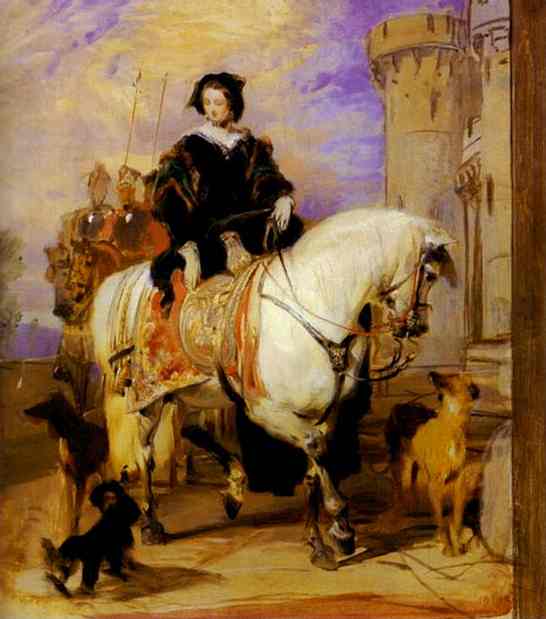 Oil painting:Queen Victoria on Horseback. c. 1840
