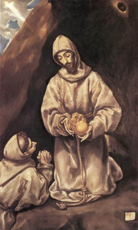 Oil painting:St. Francis and Brother Leo Meditating on Death. c. 1600-1605