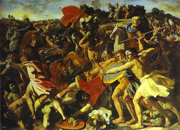 Oil painting:The Battle of Joshua with Amalekites. c. 1625