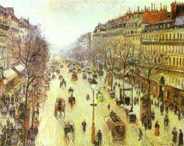 Oil painting:The Boulevard Montmartre on a Cloudy Morning. 1897