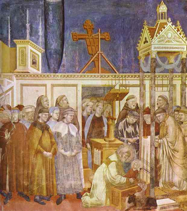 Oil painting:The Celebration of Christmas at Greccio. 1295-1300