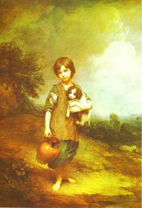 Oil painting:The Cottage Girl with Dog and Pitcher. 1785