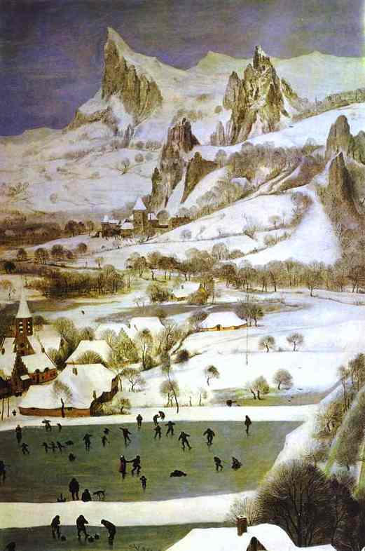 Oil painting:The Hunters in the Snow (January). Detail. 1565