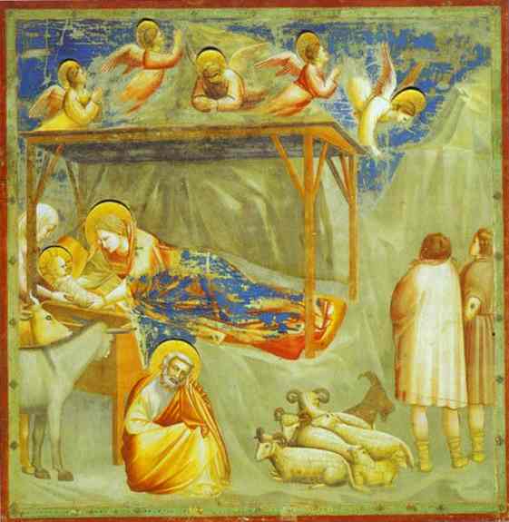 Oil painting:The Nativity and Adoration of the Shepherds. 1304-1306