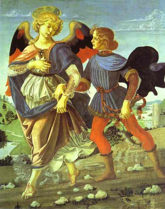 Oil painting:Tobias and the Angel. 1470