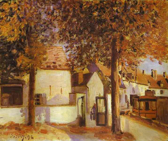 Oil painting:View in Moret (rue des Fosses). 1892