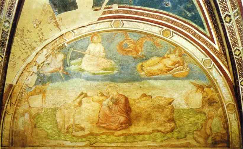 Oil painting:Vision of John the Evangelist on Patmos. c. 1313
