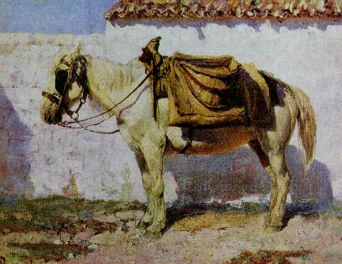 Oil painting:White Horse. Normandy. 1874