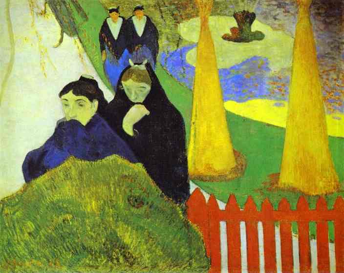 Oil painting:Women from Arles in the Public Garden, the Mistral. 1888