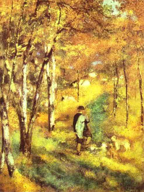 Young Man Walking with Dogs in Fontainebleau Forest. 1866
