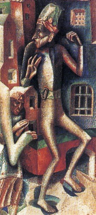 Oil painting:Man and Woman. Detail. 1912