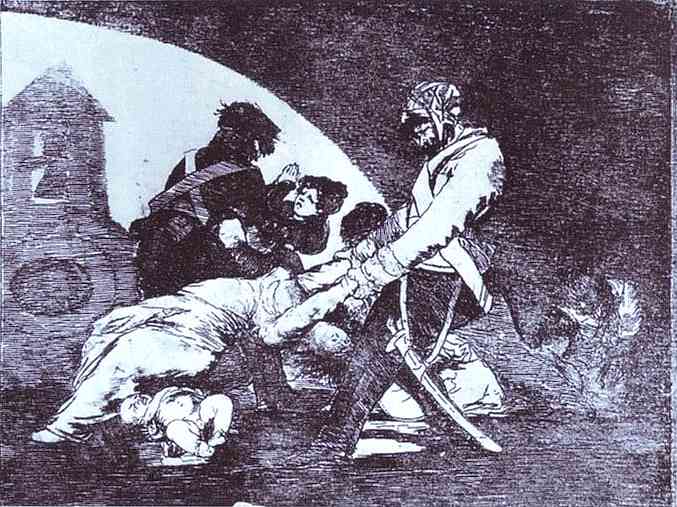 Oil painting:Desastre de la Guerra (Disasters of War) 11; Ni Por Esas. c.1810