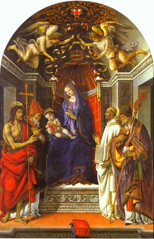 Oil painting:Madonna and Child Enthroned with St John the Baptist, St Victor, St Bernard and St