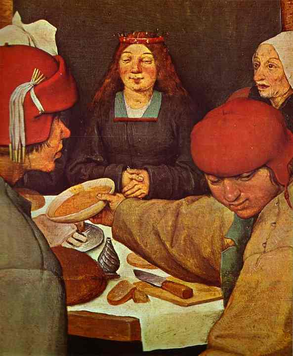 Oil painting:The Peasant Wedding. Detail. 1567