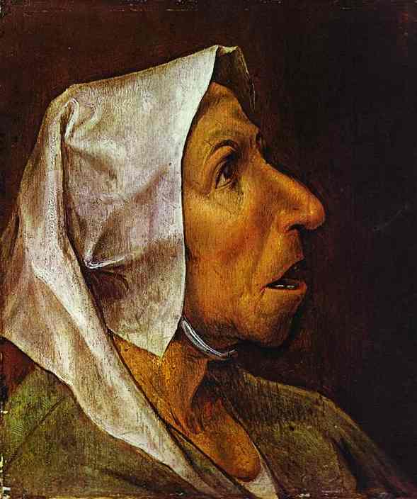 Oil painting:Head of the Old Peasant Woman. c. 1568