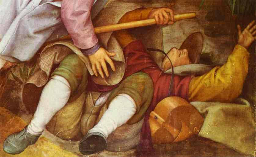 Oil painting:The Parable of the Blind. Detail. 1568