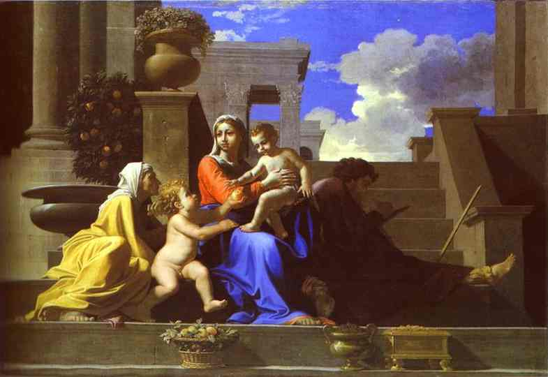 Oil painting:The Holy Family on Steps. c.1648