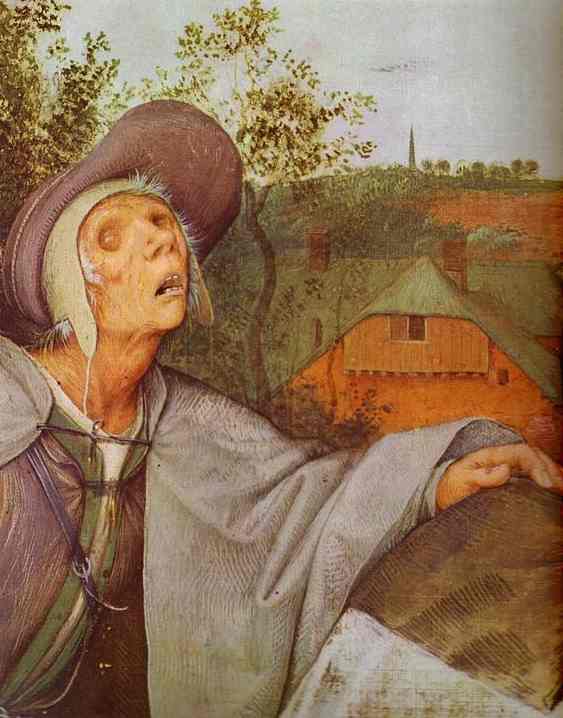 Oil painting:The Parable of the Blind. Detail. 1568