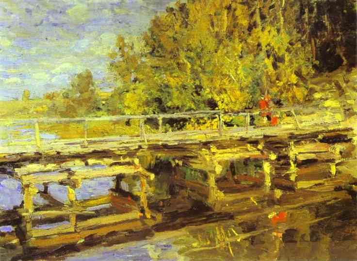 Oil painting: Autumn. On Bridge. Oil on canvas. The Russian Muse