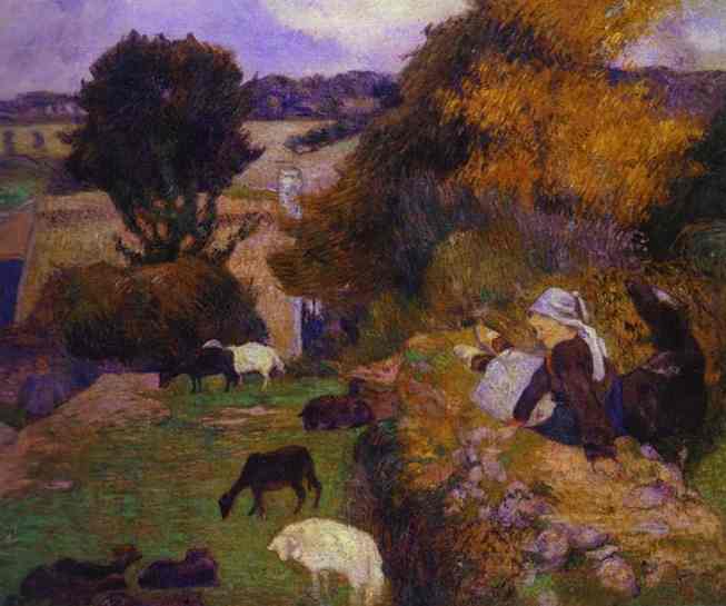 Oil painting:Breton Shepherdess. 1886