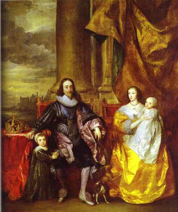 Oil painting:Charles I and Queen Henrietta Maria with Charles, Prince of Wales and Princess Mary.