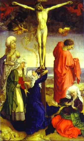 Oil painting:Crucifixion. c.1440