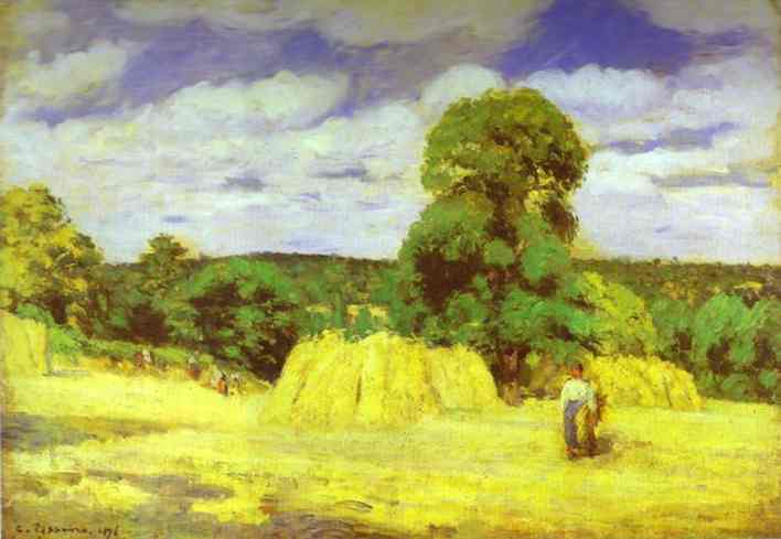 Oil painting:Harvest at Montfoucault. 1876