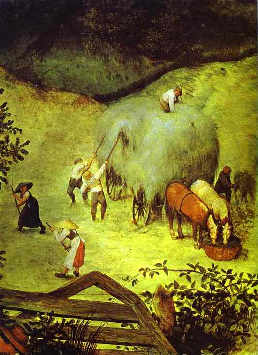 Oil painting:Haymaking (July). Detail. 1565