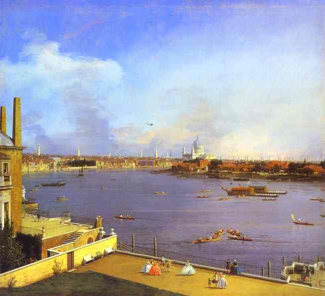 Oil painting:London: the Thames and the City of London from Richmond House. 1747