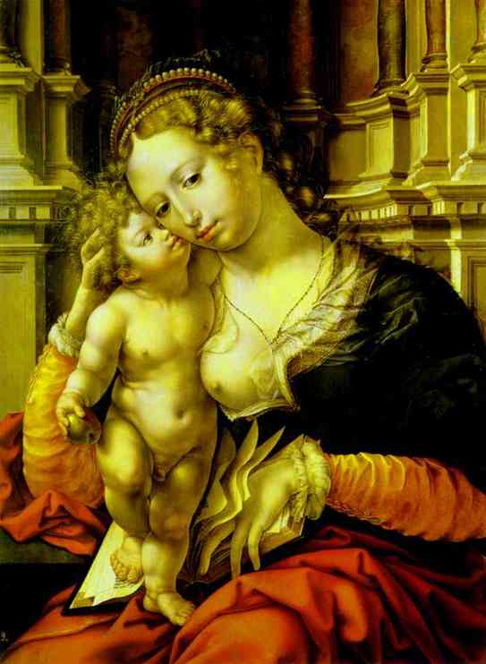 Oil painting:Madonna and Christ. c. 1527