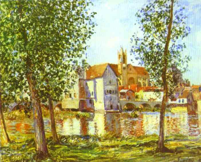 Oil painting:Moret-sur-Loing in Morning Sun. 1888