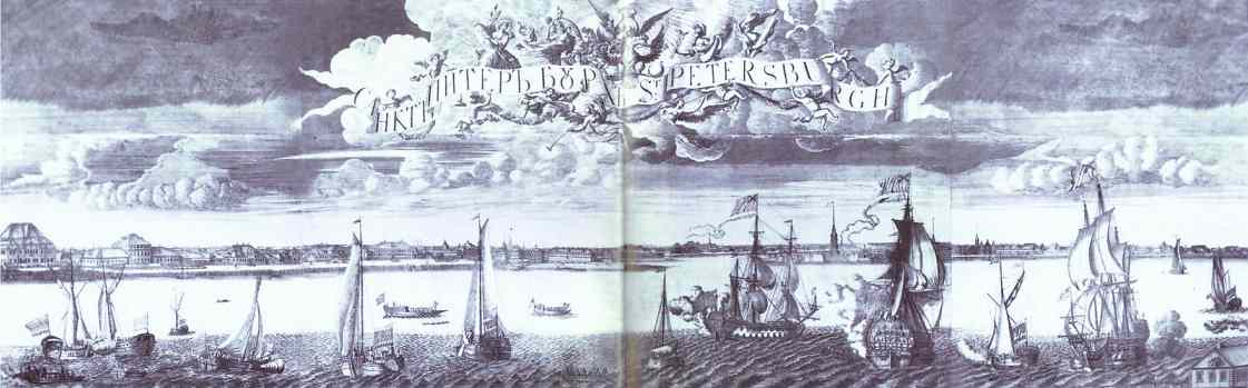 Oil painting:Panoramic View of St. Petersburg. 1716