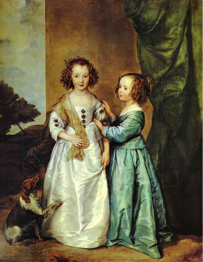 Oil painting:Portrait of Philadelphia and Elizabeth Wharton. Late 1630