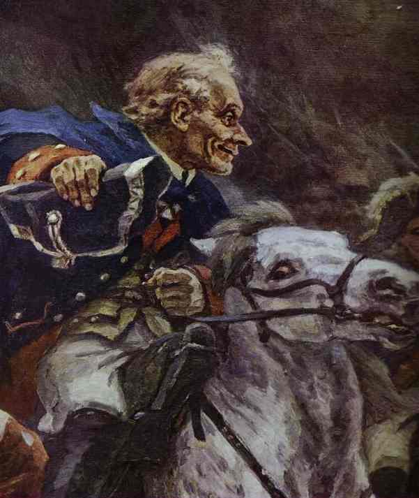 Oil painting:Russian Troops under Suvorov Crossing the Alps. Detail. 1899