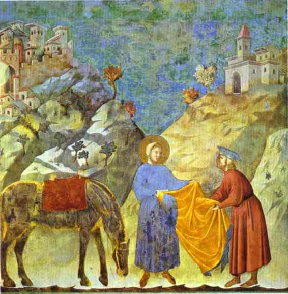 Oil painting:St. Francis Giving His Cloak to a Poor Man. 1295-1300