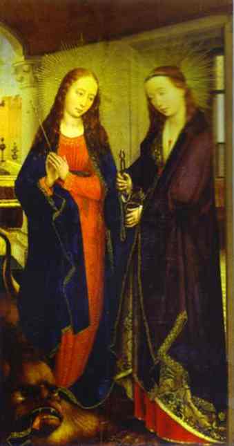 Oil painting:St. Margaret and St. Apollonia. c.1445