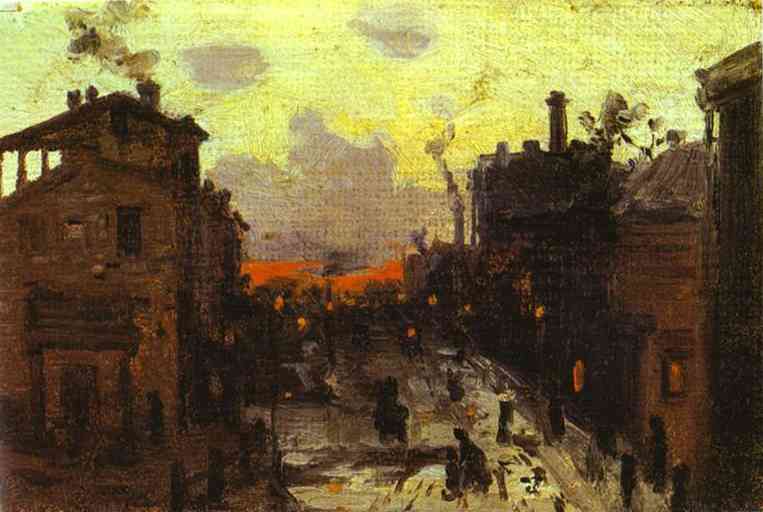 Oil painting: Sunset at the Outskirt of the Town. 1900