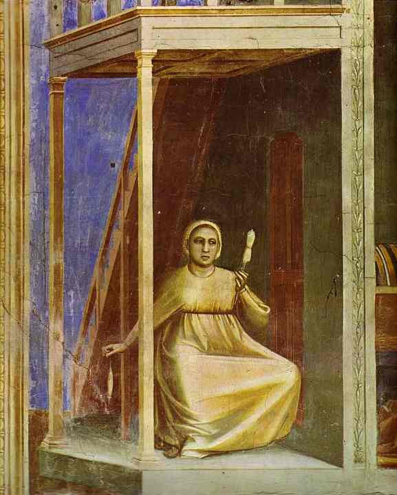 Oil painting:The Angel Appearing to St. Anne. Detail. 1304-1306